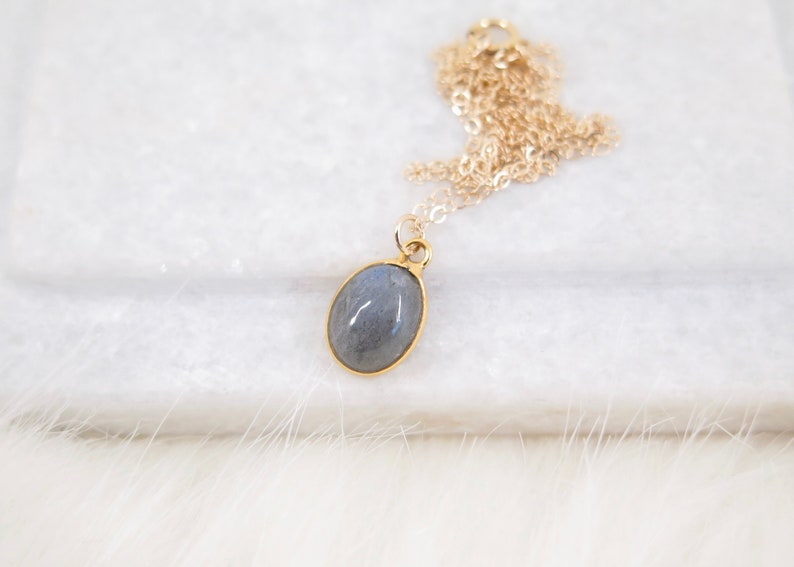 Oval Labradorite Pendant Necklace Gold Edged Stone on 14k Gold fill Chain Oval Shape Genuine Simple Gemstone Necklace Dainty Necklace