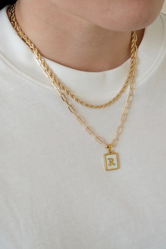 14K Gold Stacked Initial Custom Necklace - Gold – 18K Gold Plated