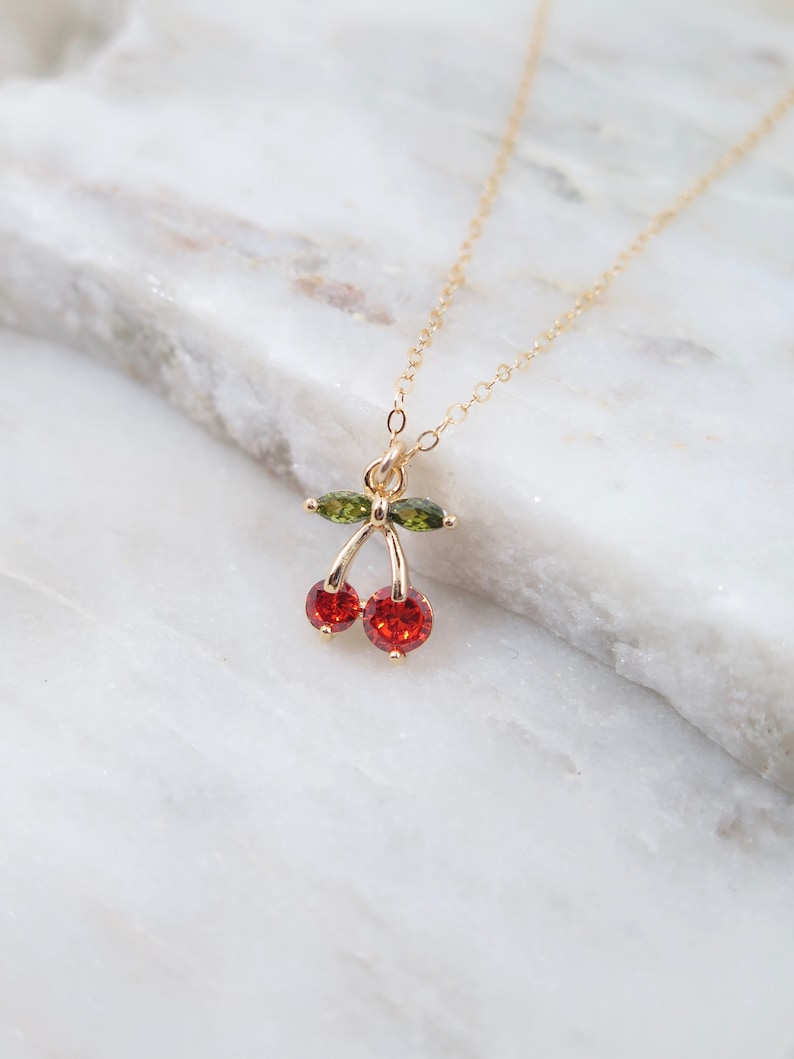 Cherry Gold Necklace, Cherry charm Necklace, best friend gift, 14K Gold Filled Chain, Gift for her, Birthday Gift, Gift for her image 3