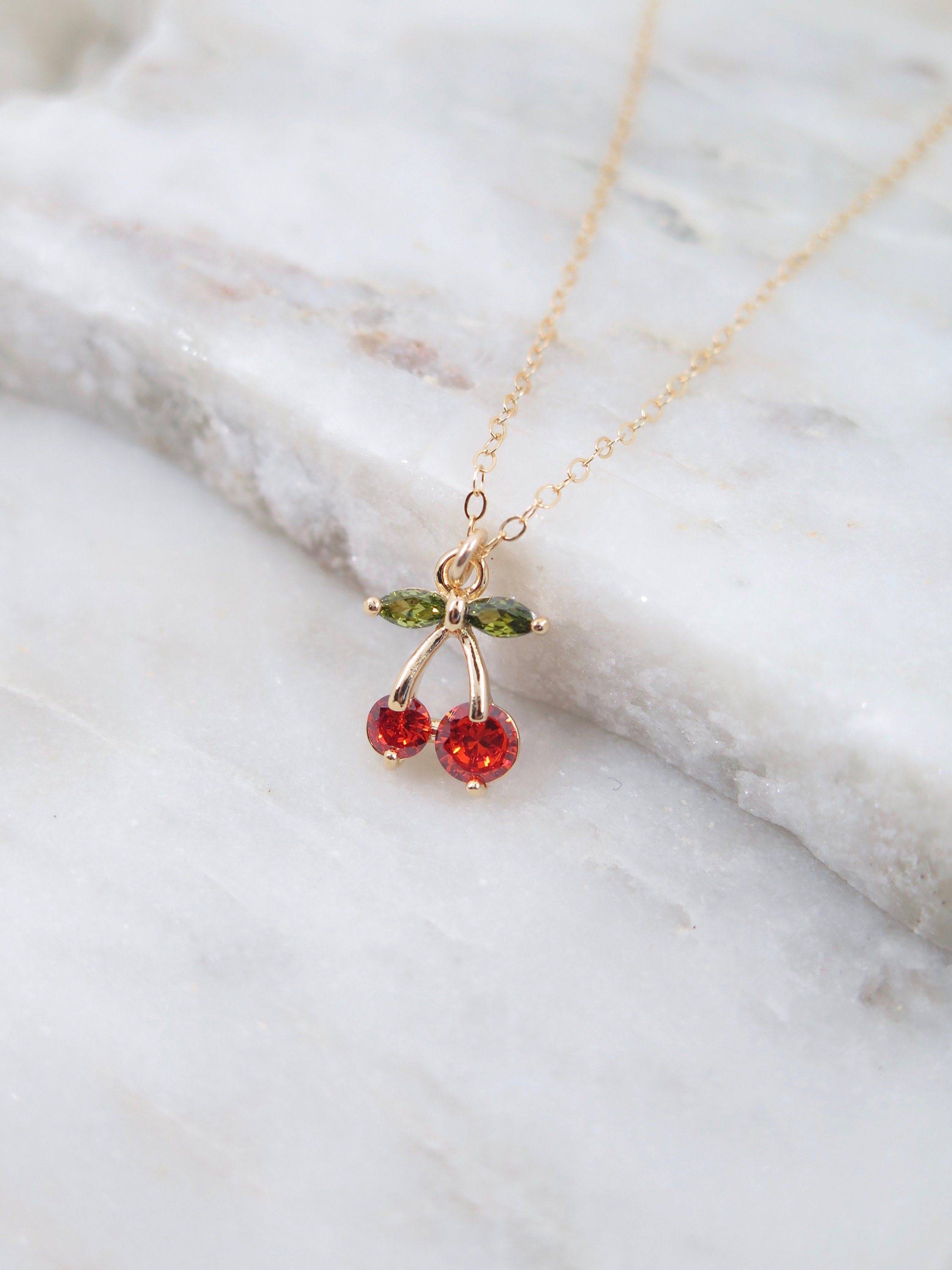 Grass Green Cherry Gold Necklace main image 1