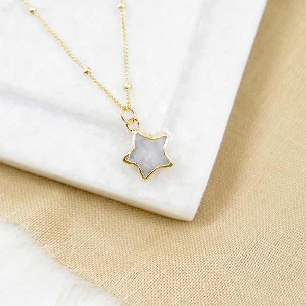 Star Moonstone Necklace/18K Gold Filled/Star Necklace/June Birthstone/Dainty Necklace/Gift for Her/Gemstone Pendant