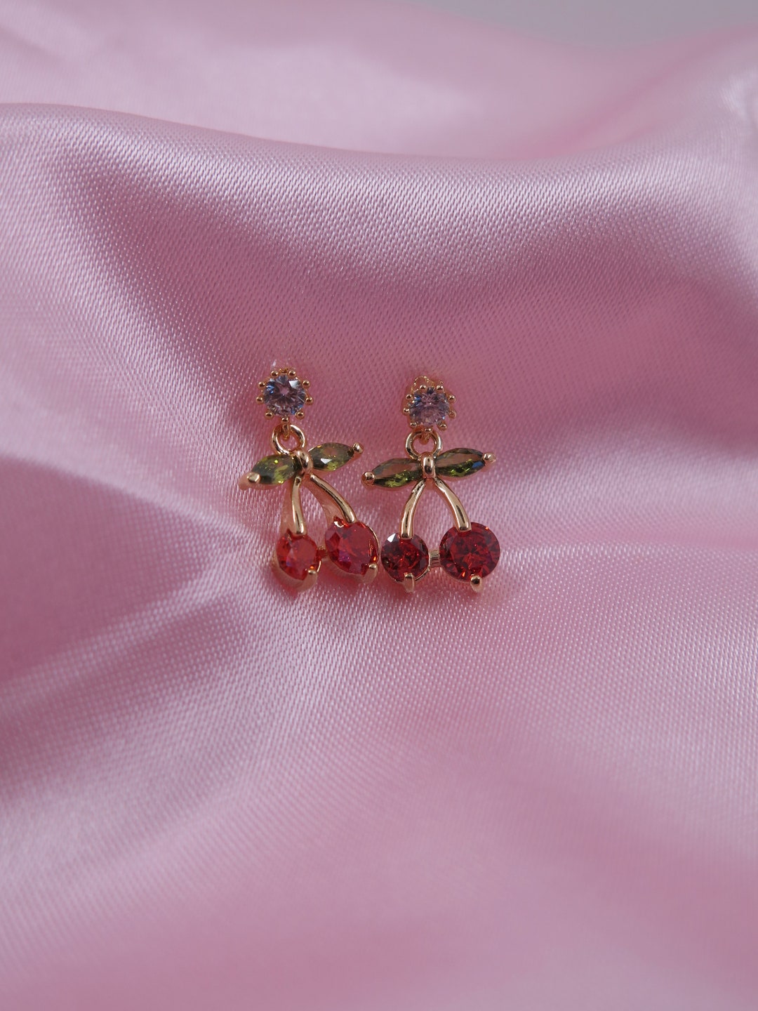 Cherry Earrings, CZ Cherry Charm Earrings, Huggie Earrings, Dainty Earrings, Cherry Huggies ...