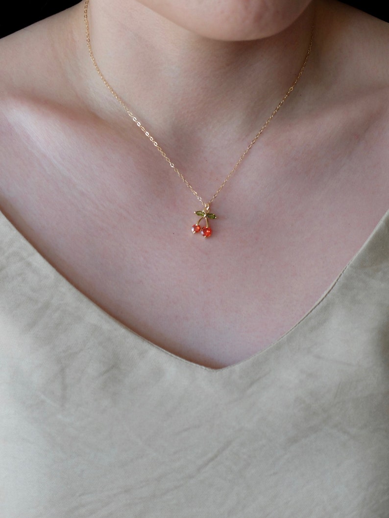 Cherry Gold Necklace, Cherry charm Necklace, best friend gift, 14K Gold Filled Chain, Gift for her, Birthday Gift, Gift for her image 5