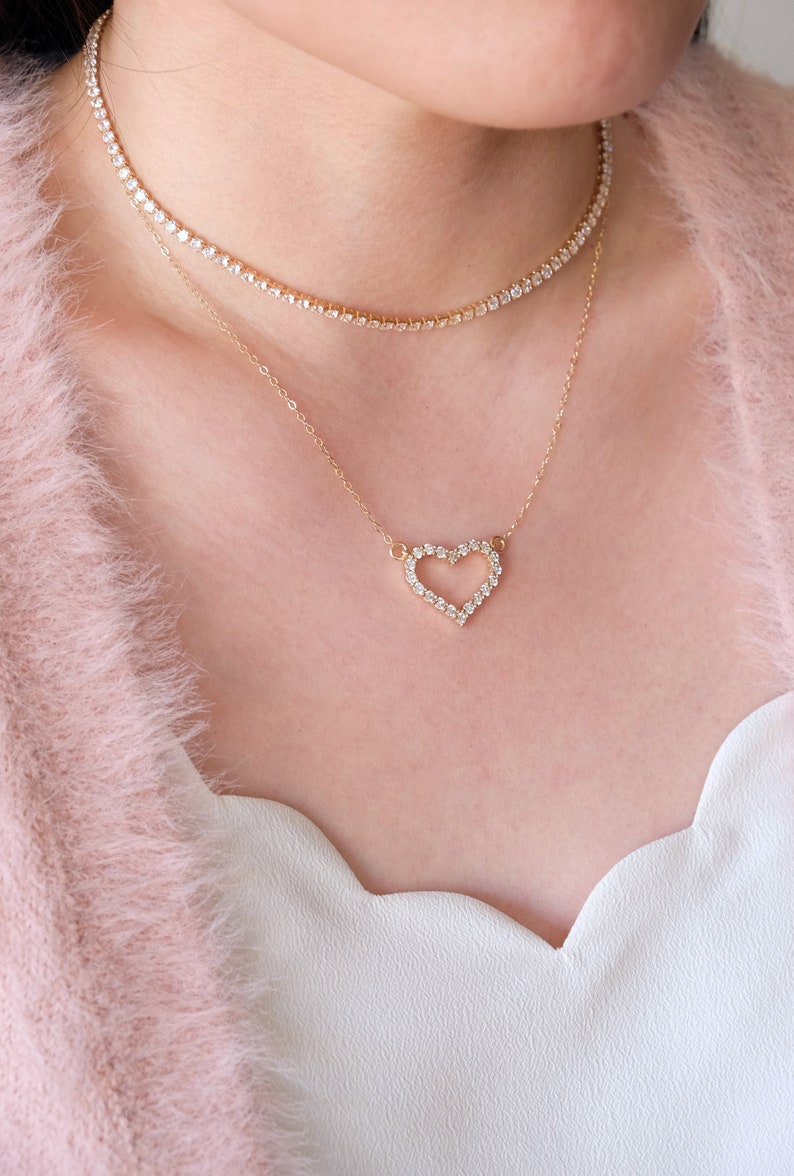 Heart CZ necklace layered necklace Valentines Gift Dainty necklace heart necklace Heart necklace gold jewelry 14K Gold Filled