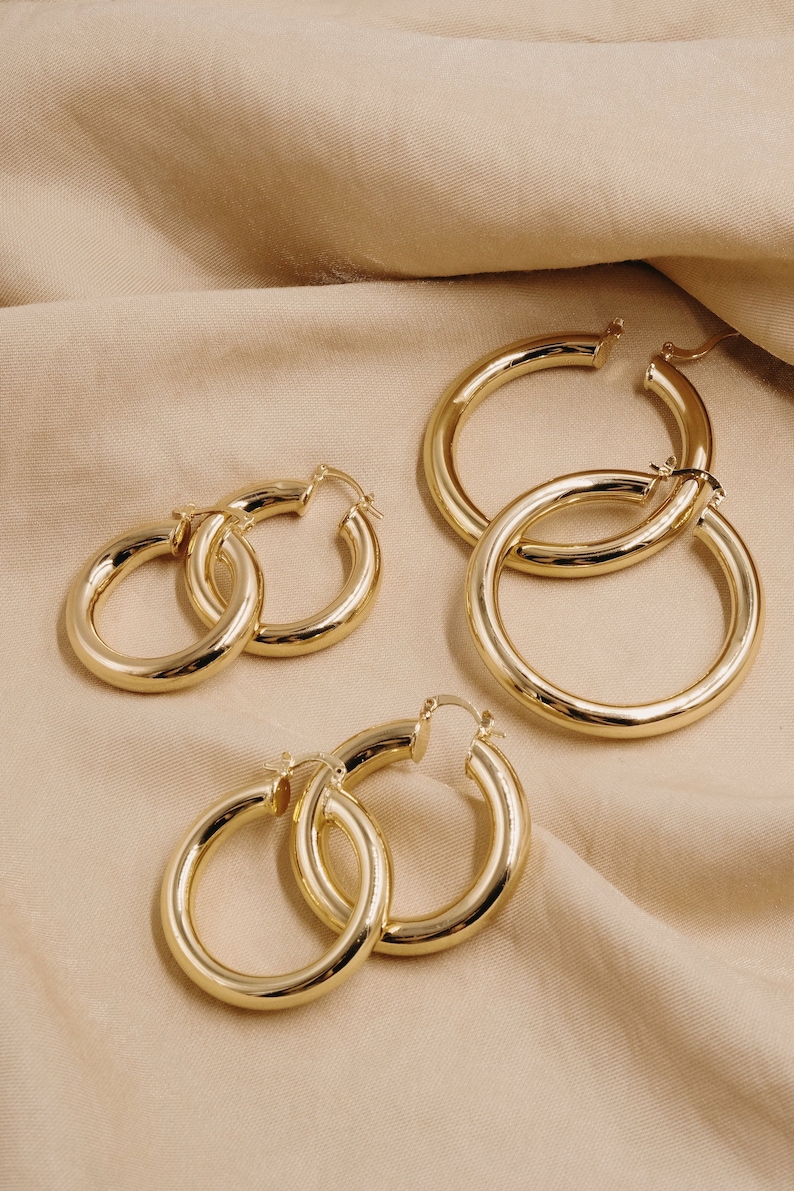 Large Gold Hoop Earrings 18K Gold Filled Thick Gold Hoop Etsy
