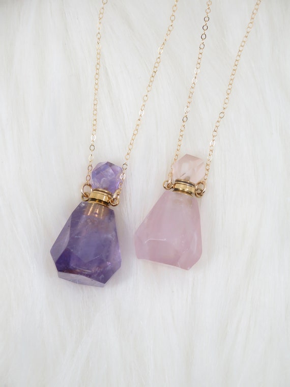 Crystal Vial Necklace 14K Gold Filled Gemstone Necklace