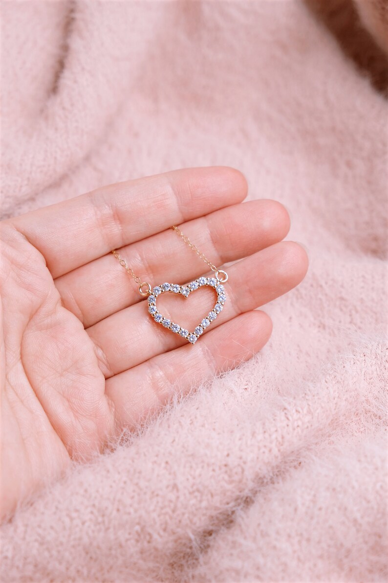 Heart CZ necklace layered necklace Valentines Gift Dainty necklace heart necklace Heart necklace gold jewelry 14K Gold Filled