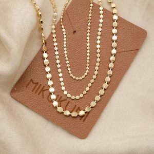 18K Gold Filled Chain Set Necklace, Flat Bead Necklace, Everyday necklace, Gold Filled Chain necklace