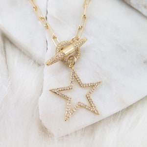 Star Necklace, Gold Star Necklace, 18K Gold Filled Chain, Layering Necklace, Gold Toggle Necklace, Paperclip Chain, Stacking necklace, gift