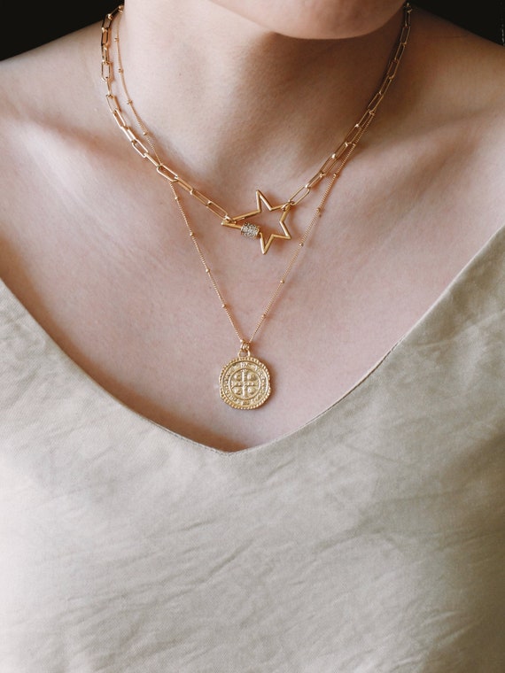 Star Necklace, Gold Star Necklace, 18K Gold Filled Paperclip Necklace, Star Screw Necklace, Layering Necklace, Gold Chain Necklace