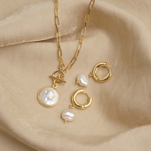 ◇Primaute◇ (SET) AND PEARL NECKLACE+TWINKLE CHAIN NECKLACE Tiny Gold Pearl Necklace Set, Gold Rectangle Chain Layering