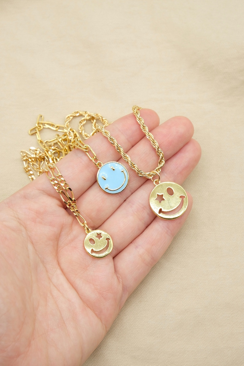 Jane Smiley Face Gold Ball Beaded Children's Necklace Yellow