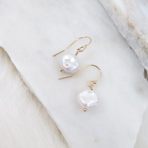 Tiny Pearl Earrings, 14K Gold Filled Earrings, Dangle earrings, Bridal shower gift, Bridesmaid gift, Bff Gift, Birthday Gift,Gift for friend