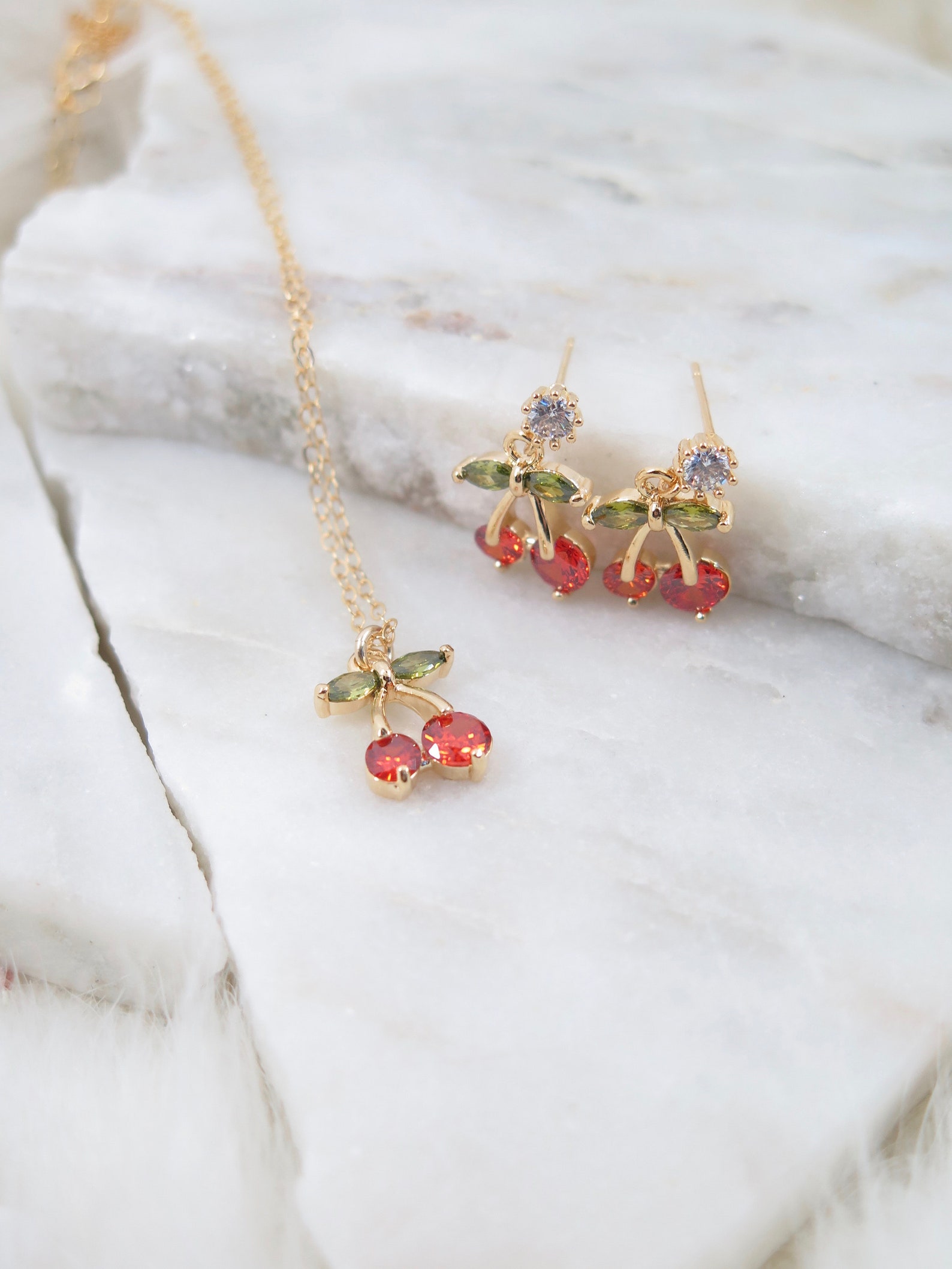 Cherry Luck Charm - Necklace and Earrings Set