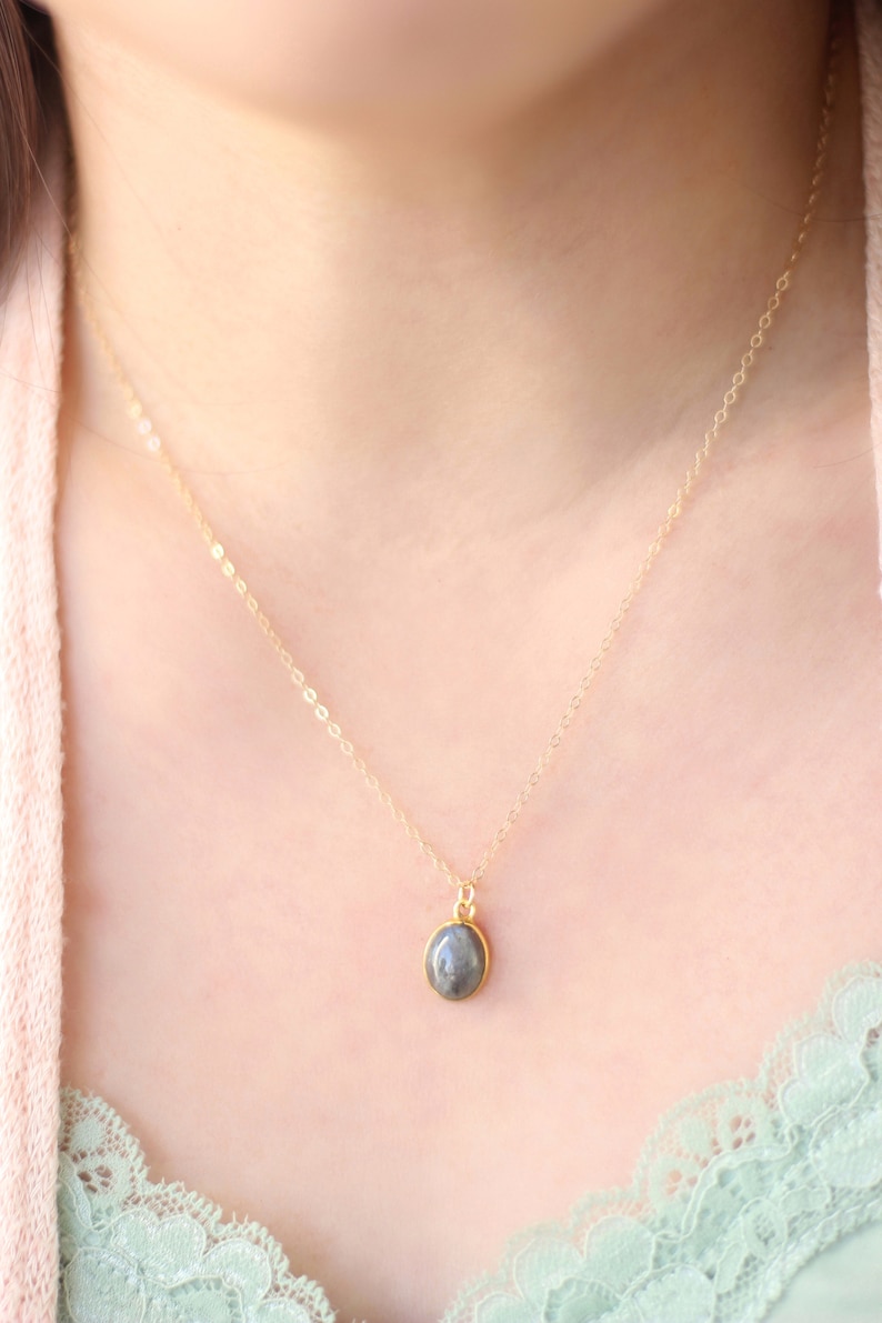 Oval Labradorite Pendant Necklace Gold Edged Stone on 14k Gold fill Chain Oval Shape Genuine Simple Gemstone Necklace Dainty Necklace