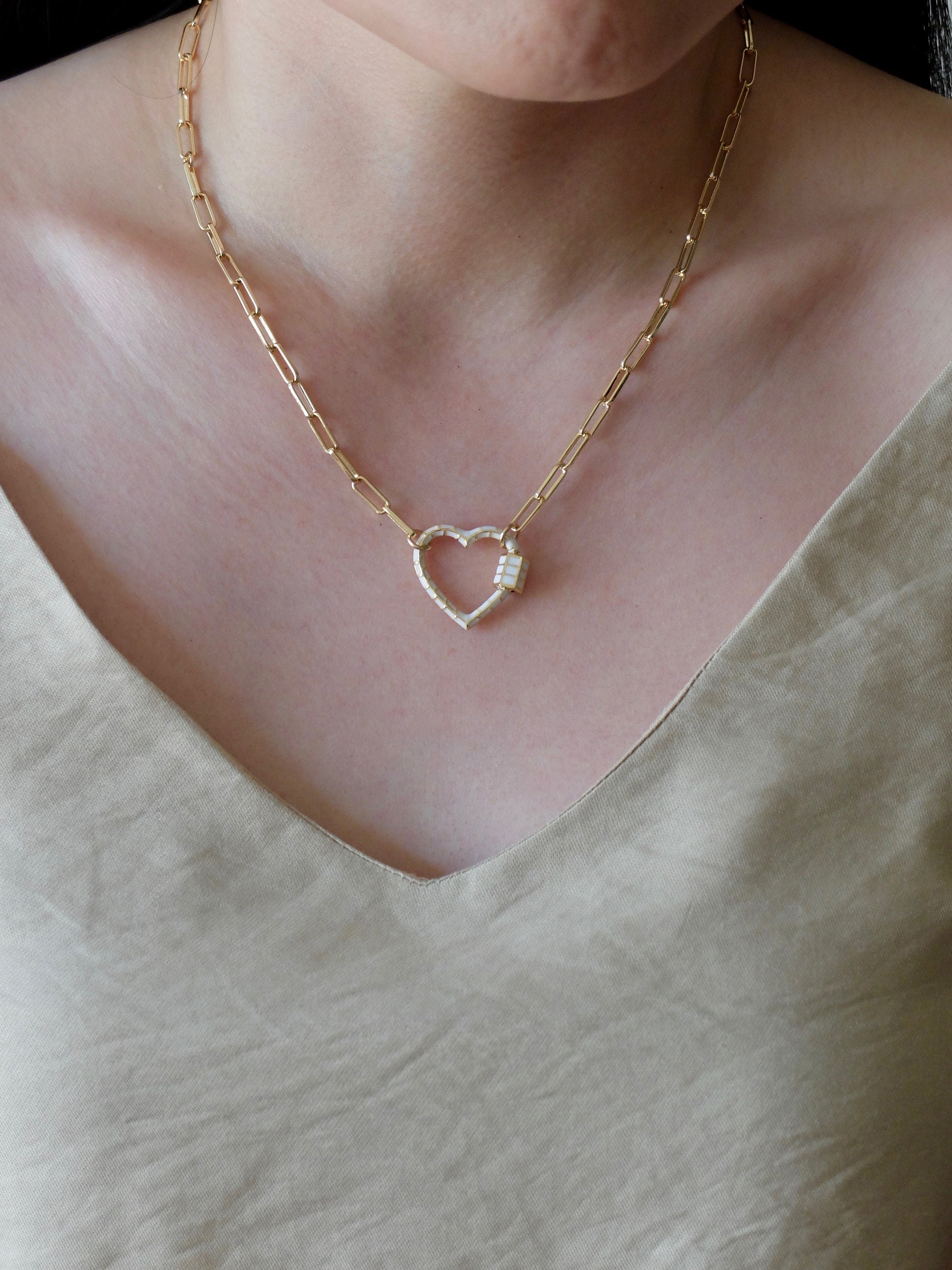 Heart Necklace 18K Gold filled Paperclip Chain chain link Etsy