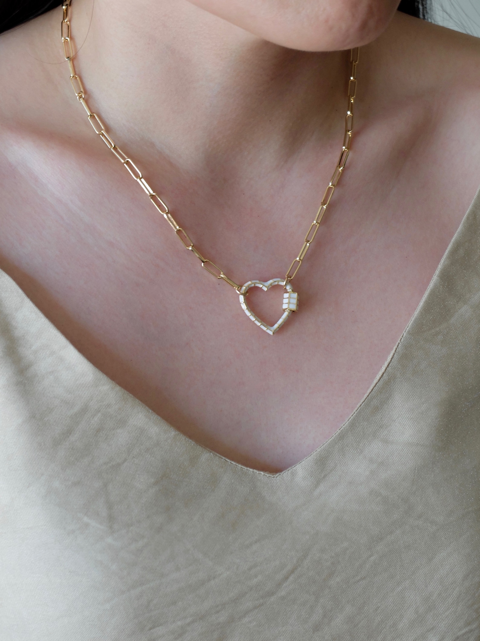 Heart Necklace 18K Gold Filled Paperclip Chain Chain Link Etsy