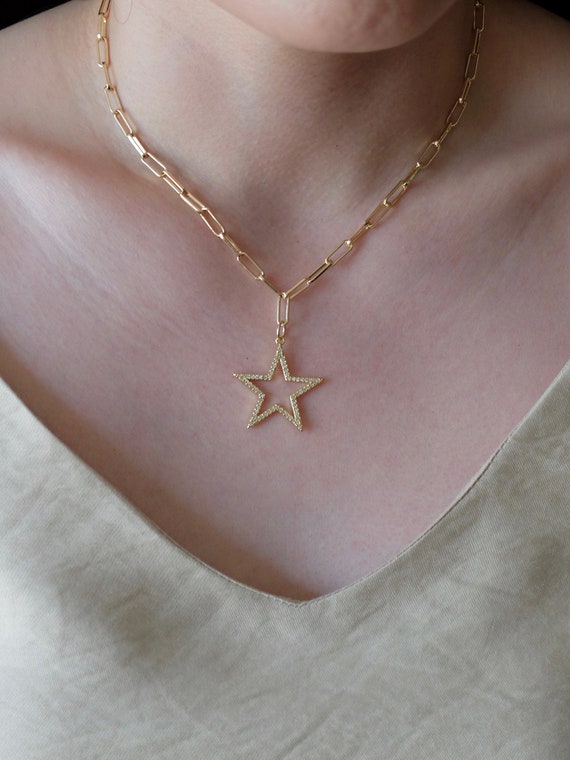Star Necklace Gold Star Necklace 18K Gold Filled Paperclip