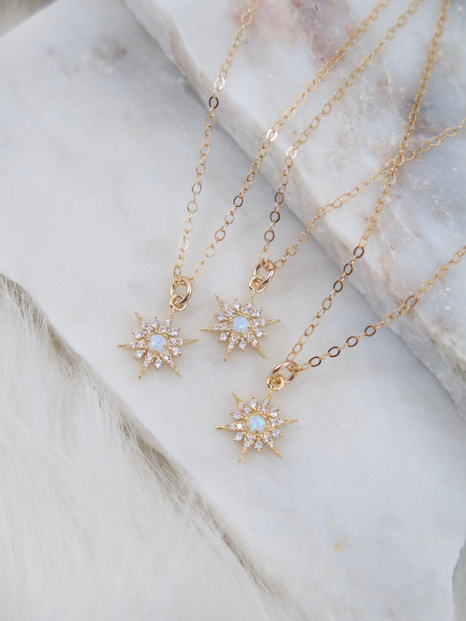 Opal Star Necklace Tiny Opal Necklace North Star Necklace Etsy