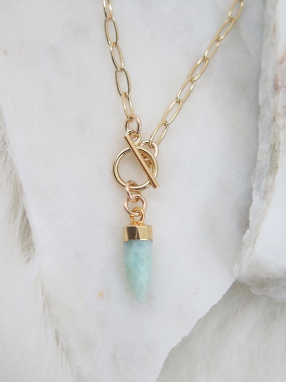 Amazonite Necklace Gold Paperclip Necklace Gemstone Necklace
