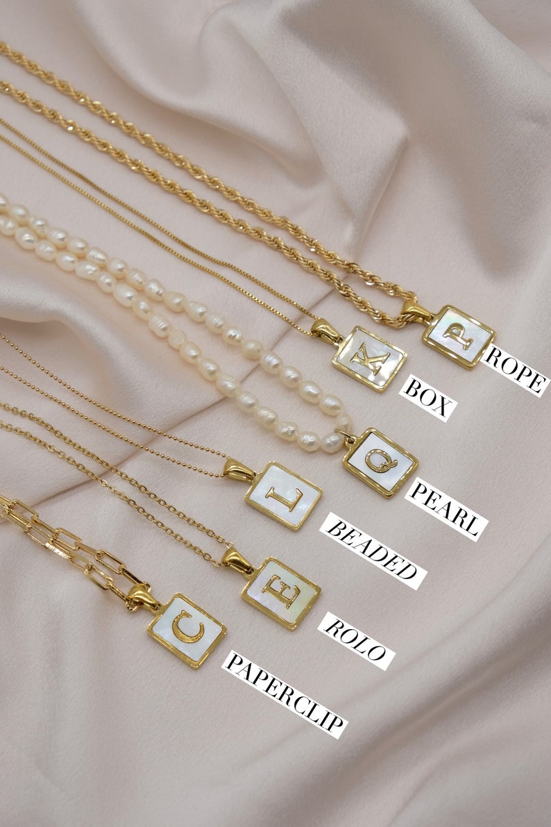18K Gold Mother of Pearl Initial Necklace, Letter Necklace, Gold Initial Necklace, Name Necklace, Custom Necklace, Layering Necklace image 3
