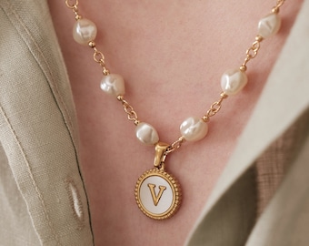 Personalized Gold Necklace, Pearl Initial Necklace, Letter Necklace, Custom Necklace, Layering Necklace, Gift for Bestfriends