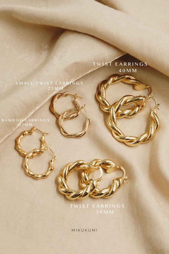 Gold Hoop Earrings, Gold Bamboo Hoop Earrings, 18K Gold Filled, 22mm, 30mm, 40mm, Chunky Gold Earrings