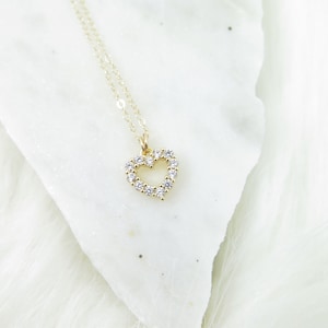 Gold heart necklace, CZ necklace, 14K Gold Filled, heart necklace, gold jewelry, Dainty necklace, layered necklace, everyday necklace