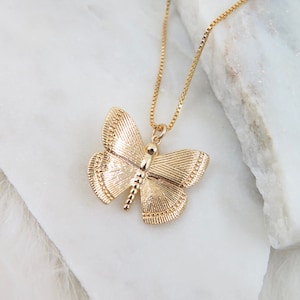 Gold Butterfly Necklace, Gold Butterfly Charm, Gold Filled Necklace, Layering Necklace, Birthday Gift, Statement Necklace, Chain Necklace