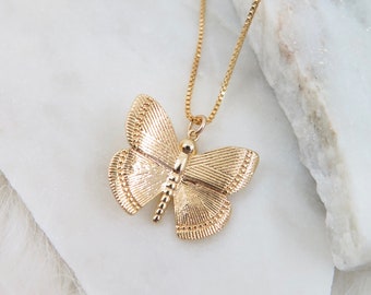 Gold Butterfly Necklace, Gold Butterfly Charm, Gold Filled Necklace, Layering Necklace, Birthday Gift, Statement Necklace, Chain Necklace
