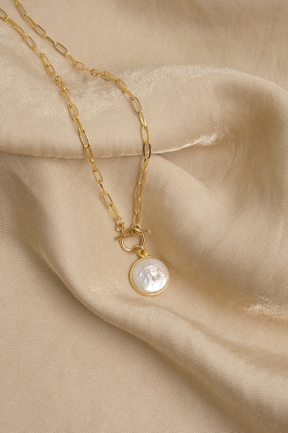 Tiny Gold Pearl Necklace Set, Gold Rectangle Chain Layering