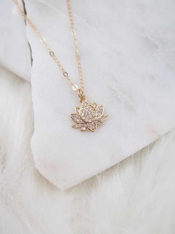 Gold Lotus Necklace Lotus Flower Necklace Tiny Lotus Necklace Namaste Necklace Yoga Jewelry 14K Gold Filled Necklace CZ Lotus Necklace Etsy Canada