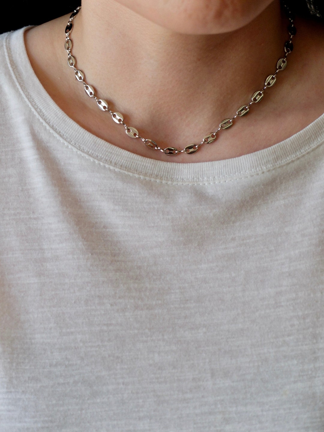 Rhodium Plated Button Chain Necklace, Custom Chain, Chain Necklace ...