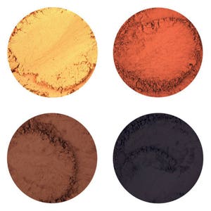 Mineral Eyeshadows • Honeysuckle, Terra Firma, Brown Leather, Carbon, Blue Sky, Indigo Child, Boys n' Berry, Antique Silver, Starlight • 4g