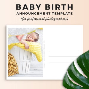 Geburtsanzeige Vorlage - Baby Geburtsanzeige Karte - 7X5 Foto Karten Vorlage - Photoshop Vorlage PSD Neugeborenen Fotografie Mädchen & Junge