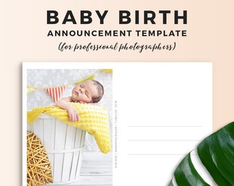 Birth Announcement Template - Baby Birth Announcement Card - 7X5 Photo Card Template - Photoshop Template PSD Newborn Photography Girl & Boy