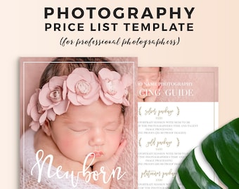 Newborn Photography Price List Template - Newborn Photography Pricing Guide - Newborn Photography Price Sheet Photoshop Template PSD