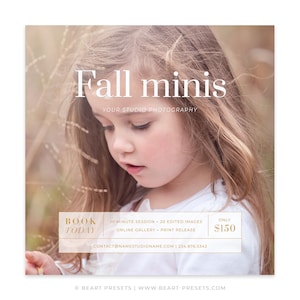 Fall Mini Session Template, Autumn Photography Marketing Template Photoshop, Photography Flyer Template, Fall Minis 2018 Template Instagram