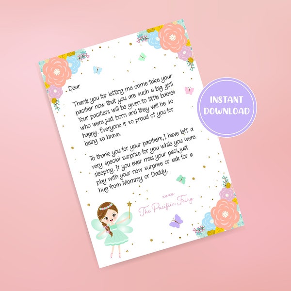 Printable Pacifier Fairy Letter GIRL | Pacifier Weaning | Kid Activities