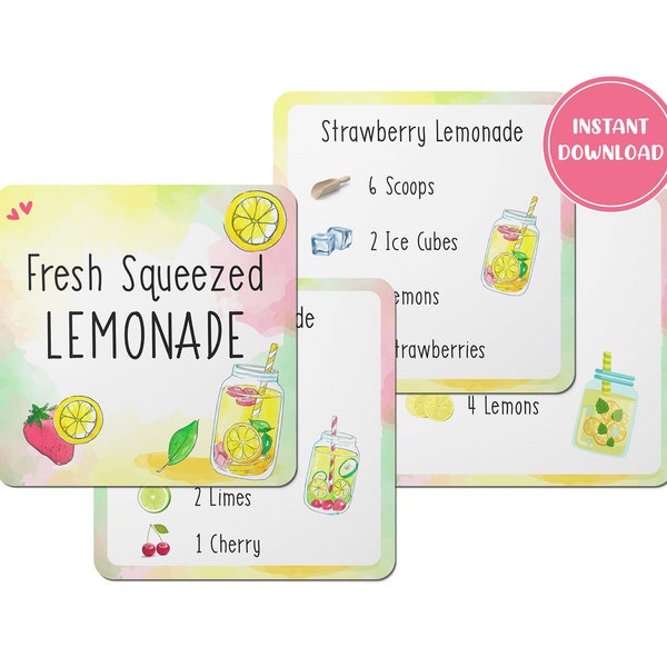 Printable Lemonade Recipe Cards | Printable Activity for Kids | Sensory Bin | Kid Activities