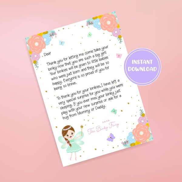 Printable Binky Fairy Letter GIRL | Binky Weaning | Kid Activities