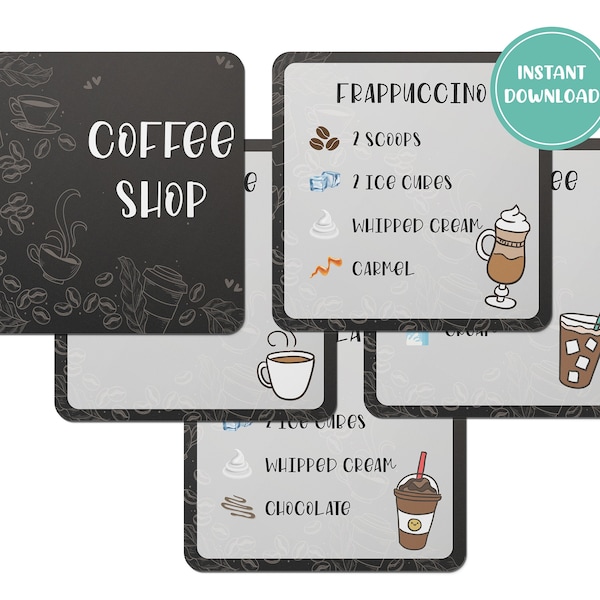 Printable Coffee Shop Recipe Cards | Printable Activity for Kids | Sensory Bin | Kid Activities