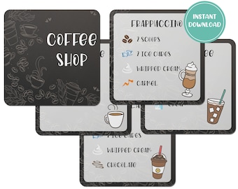 Tarjetas de recetas de cafetería imprimibles / Actividad imprimible para niños / Contenedor sensorial / Actividades para niños