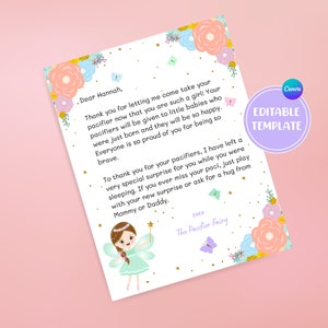 Letra Hada Chupete EDITABLE / Destete del Chupete / Actividades para Niños