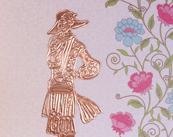 Handmade Embossed Metal Coppertone Copper Aluminum Woman Fashion 1920s dress hat floral flowers pink