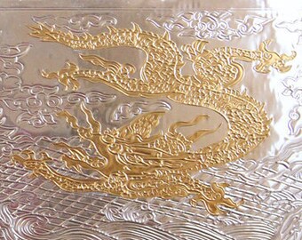 Handmade Chinese Dragons Silver Gold Embossed Metal Art Framed Aluminum original dragon shiny Asian