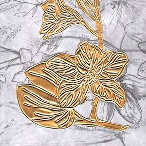 Handmade Embossed Metal Flower Art Aluminum Silver Gold Shiny Orchid Tree Plant Bloom Blossom