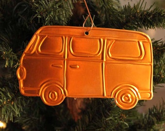 Handmade Volkswagen Bus Copper Ornament Christmas Orange Patina VW
