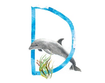 ABC Karte D wie Delphin, Buchstaben ABC, ABC Karten