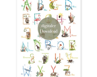 ABC Poster, ABC Poster Tiere, Tier ABC, Lernposter, digitaler Download